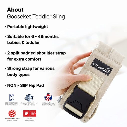 GOOSEKET Toddler Sling / Original / Cotton Baby Carrier / Compact hipseat / Infants to 44 lbs Toddlers / Sleep (Beige)