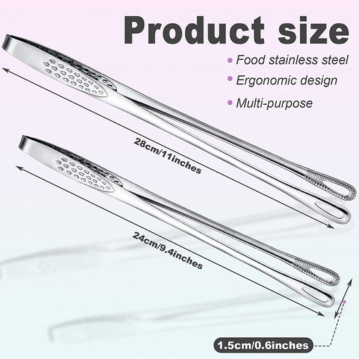 3 Pieces Korean and Japanese BBQ Tongs Stainless Steel Grill Tongs Kitchen Food Tongs Tweezers Cooking Clamp Tool for Salad, Fish, Steak, Barbecue, Buffet, Meat (11 Inches)