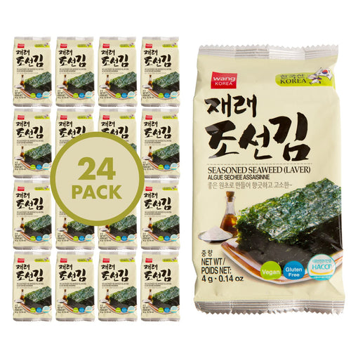 Wang Korean Roasted Seaweed Snack, Keto-friendly, Vegan, Gluten-Free, Healthy Snack 0.14 Ounce, Pack of 24